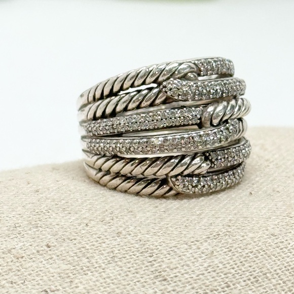 David Yurman Triple Loop Diamond Labyrinth Ring .925 Sz 8 - Picture 2 of 12